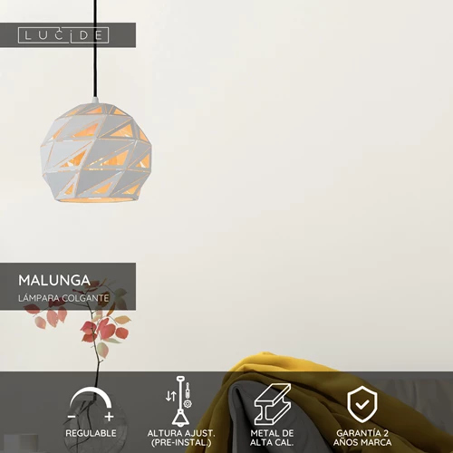 Lucide MALUNGA - Lámpara colgante - Ø 25 cm - 1xE27 - Blanco - USP